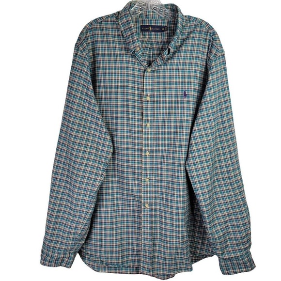Polo Ralph Lauren Oxford Button Down Shirt Mens L Multicolor Plaid Blake Vtg - Picture 2 of 9